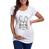 Ostern Damen Umstandsmode Kurzarm Rundhalsausschnitt Kaninchen Grafik Geraffte Seiten T Shirt Oberteile Schwangerschaft Tunika Bluse Damen Spaghetti Top