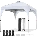 Yaheetech Faltpavillon 3x3 m Pop up Pavillon Gartenpavillon, Stabil Höhenverstellbar Wasserdicht Sonnenschutz, mit Entlüftung Rolltragetasche, für Outdoor Markt Garten Hof, Weiß