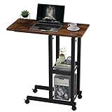 PIPIPOXER Beistelltisch mit Rollen Laptoptisch, Computertisch Höhenverstellbar Schreibtisch aus Holz mit 60x30x65cm Tischplatte und 4 drehbare 360° Räder für Computer,Laptop,Schlafzimmer,Büro Schwarz