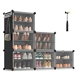 SONGMICS Schuhregal mit 6 Fächern, Schuhschrank, 30 x 40 x 30 cm pro Fach, schmal, mit Türen, Stahlrahmen, Kunststoff, für Flur, Schlafzimmer, Eingangsbereich, schwarz LPC033B01