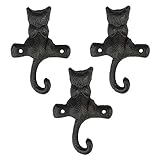 TentHome 3er Set Garderoben-Haken Katze Wandhaken Gusseisen Kleiderhaken Handtuchhaken Metall Rustikal Schlüsselhaken Vintage dekorative Wand-Deko mit Schrauben Antik Dunkelrost