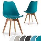 Esszimmerstühle, Küchenstühle, moderne Kunststoffstühle, Kunstlederpolstersitz, Schalenstühle mit Holzbeinen im 2er-, 4er-, 6er-, 8er-Set, Farben: weiß, grau, schwarz, mintgrün, türkis, beige