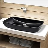 ZEYUAN Keramik Waschbecken, Aufsatzwaschbecken, Waschtisch, Aufsatzwaschtisch, Wash Basin, Badmöbel, Bathroom Sink, schwarz rechteckig