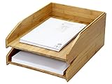 Woodquail Set mit 2 Stapelbaren Briefablagen A4 Papierablage Zeitschriftenhalter Sortierständer, aus Natürlichem Bambus