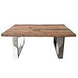 Invicta Interior Massiver Couchtisch Barracuda 110cm Teakholz mit Kufengestell und Glas Wohnzimmertisch
