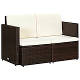 vidaXL 2-Sitzer Gartensofa mit Kissen Poly Rattan Sitzmöbel braun schwarz