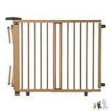 Geuther 2735+ schwenkbares Treppenschutzgitter Passung: 95 cm - 135 cm TÜV/GS zertifiziert Türschutzgitter zum Klemmen und Bohren stufenlos einstellbar Sicherheitsverschluss Natur