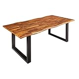 riess-ambiente.de Massiver Baumstamm Esstisch Genesis 200cm braun geflammt Akazienholz Kufengestell Eisen