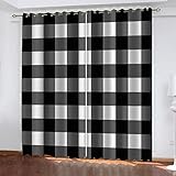 Schallschutz Vorhang Lärmschutz Schwarz-Weiß Karierter Druck 117X137Cm Verdunkelungsvorhang Thermovorhang Hitzeschutz Blickdichte Vorhänge Kinderzimmer Mädchen Junge Gardinen Wohnzimmer Mit Ösen
