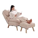 Einzelsofa Loungesessel Polstersessel，Moderne Indoor Chaise Lounge Recliner Stuhl Mit Ottoman,Mid-Century Wasserdichte Stoff Loveseat Couch Für Wohnzimmer Schlafzimmer Balkon(Color:Milchweiß)