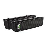 2X Blumenkasten Blumentopf 10L mit Halterungen - 585 x 145 x 155 mm - Rattan-Optik Pflanztopf Balkonkasten Pflanzkästen Befestigungshaken, Umbra