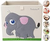 Flöckchen Kinder Aufbewahrungsbox, Spielzeugbox für Kinderzimmer I Spielzeug Box (33x33x33) passt ins Kallax Regal I Kinder Motiv Tiere (Emilia der Elefant)