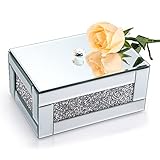 BTSKY Schmuckkästchen aus Glas, verspiegelt, zum Dekorieren mit zerdrückten Diamanten, für Schmuck, Ohrringe, Ringe, Schmuck-Organizer, Aufbewahrungsbox für Schlafzimmer und Kommode (Silber)