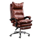 PU-Lederstuhl mit hoher Rückenlehne, Drehstuhl für Führungskräfte, Computerstuhl mit Verstellbarer Armlehne und einziehbarer Fußstütze, für das Arbeitszimmer im Büro, Kaffee