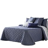 Lanovenanube Dünne Tagesdecke Vento für Bett 180 cm (280 x 265 cm), Farbe Indigo, Tagesdecke für Frühling und Sommer, sehr weich, bequem und leicht. Die Kissen werden separat verkauft.