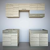 NJDT Küche 210 cm Küchenzeile Einbauküche Küchenblock Eiche/Mocca