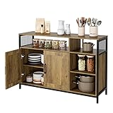 HOCSOK Sideboard, Küchenschrank mit 2 Türen, Offenes Fach, Aufbewahrungsschrank für Küche, Esszimmer, Wohnzimmer, Industrie-Design, Vintagebraun, 35 x 113.5 x 76 cm
