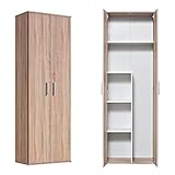 mokebo® Besenschrank, Haushaltschrank o. Putzschrank 'Der Lange', Mehrzweckschrank mit Staubsaugerfach für Akkustaubsauger (Max. 141x26x34 cm), Schuhschrank in Braun aus Holz | 60x180x34 (B/H/T in cm)
