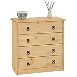 CARO-Möbel Kommode Barrio mit 4 Schubladen I Highboard aus massiver Kiefer I Anrichte mit gebeizter und gewachster Oberfläche im Mexiko Stil