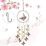 Windspiele für Draußen,Klangspiele Windspiele Aluminium mit Schmetterling-Motiv,mit 4 Aluminiumrohre und 6 Schmetterling, Wind Chime für den Außenbereich mit S Haken für Garten, Yark, Terrasse