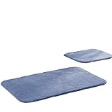 ELART Badematte Set 2 Teilig | Saugfähige Badezimmerteppich, Waschbar, Wasserdichter Badteppich, Badvorleger Set, Fußmatte 60x100 cm und 60x50 cm | Blau