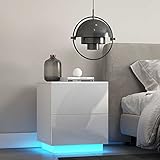 Beistelltisch, LED-Nachttische, Möbel, moderner Nachttisch, Aktenschrank, Aufbewahrungsorganisator, Schlafzimmermöbel, Nachttisch, 2 Schubladen, Nachttisch, Beistelltisch (Farbe: Weiß)