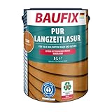 BAUFIX PUR-Langzeitlasur teak, 5 Liter, wasserbasierte Langzeitlasur mit hoher Haltbarkeit für innen und außen, für alle Holzarten geeignet, witterungsbeständig, UV-beständig