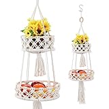 UPKOCH Makramee Blumenampel Hänger Boho Wandbehang Aufbewahrungskorb Geflochtener Korb Blumenkorb Baumwollseil Hängender Blumentopf Obstkorb Wand Vase für Landhaus Deko Böhmische Wanddeko