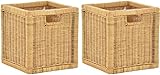 Regalkorb mit Holzrahmen aus echtem Rattan/Schub mit Griff 28x29x30 cm Schubfach Regal Korb Schrankkorb Box