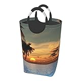 Sunset Palm Tree Ocean Wäschekorb, zusammenklappbar, mit trendigem Aufdruck, ideale Aufbewahrung für Spielzeug und Kleidung