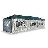 Nexos PE-Pavillon Partyzelt mit 6 Seitenteilen und 2 Eingängen für Garten Terrasse Feier oder Fest als Unterstand Plane 110g/m² wasserdicht 3 x 9 m grün