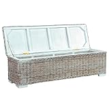 KRHINO Schuhregal Eingangsbereich, Aufbewahrungsbox Aufbewahrungsbox Rattan Kubu und Massivholz Weißer Griff 120 cm für Schminktisch Schlafzimmer Wohnzimmer