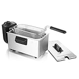 Emerio 3.0L Öl-Fritteuse mit Kaltzonen Technologie, 'sehr gut 1.4' getestet von Haus & Garten 06/2019, kein bitterer Geschmack mehr, Kaltzonenfritteuse mit 2000 W, Tank aus Edelstahl, BPA frei, Silber