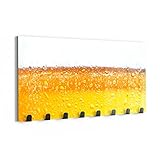 DEQORI Wandgarderobe Glas & Metall | Motiv Bier mit Schaumkrone | 60x30 cm | Design Haken-Leiste modern | Garderoben-Paneel für Flur, Wohnzimmer & Schlafzimmer | magnetisch & beschreibbar