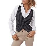 Junliber Ärmellose Damenweste mit V-Ausschnitt, Vintage-Knopfleiste, Business-/Büroanzug, Retro-Stil, Steampunk, Racerback, Smoking, Arbeitskleidung, schwarze streifen, 38