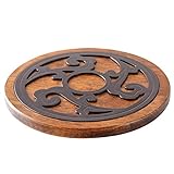 Topfuntersetzer, Topfunterlage aus Holz und Metall, Massivholz, Rund, Durchmesser 20 cm, hitzebeständig, nachhaltig, Untersetzer für Heiße Töpfe Pfannen Auflaufformen Teekanne, für Küche Esstisch