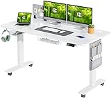 MAIDeSITe Höhenverstellbarer Schreibtisch (140 x 70 cm) Einfache Montage Schreibtisch Höhenverstellbar Elektrisch mit 4 Memory-Steuerung und Kabelmanagement und 360°Rollen Schreibtisch SN1 (Weiß)