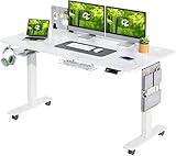 MAIDeSITe Höhenverstellbarer Schreibtisch (140 x 70 cm) Einfache Montage Schreibtisch Höhenverstellbar Elektrisch mit 4 Memory-Steuerung und Kabelmanagement und 360°Rollen Schreibtisch SN1 (Weiß)