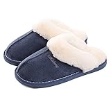 Lastia Damen Hausschuhe Winter Warm Faux Pelz Slipper Weiche Flache Plüsch Pantoffel Rutschfeste Outdoor/Indoor- 36.5/38 EU, Etikettgröße: 270 (40-41) , Blau