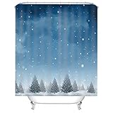 Duschvorhänge 180X200, Duschvorhang Eckbadewanne Polyester Shower Curtains Schneiender Baum Blau Weiss für Outdoor Hotel