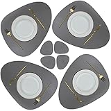 Olrla Platzset Abwaschbar, Abwischbar Lederoptik Tischsets 4er Set, Kunstleder Wasserdicht Platzset, Grau Platzdeckchen für Hause Küche Restaurant Hotel