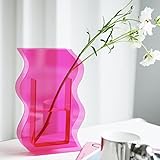 BEYLAB Acryl Vase Moderne Design Aesthetic Room Decor, Transparent Welle Unzerbrechlich Retro Dekoration Acrylic Art Vase deko Schlafzimmer, Wohnzimmer Tisch büro - Rosa