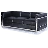 Kardiel Le Corbusier Style LC2 Sofa 3-Sitzer, Anilinleder, Schwarz