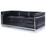 Kardiel Le Corbusier Style LC2 Sofa 3-Sitzer, Anilinleder, Schwarz