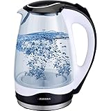 AURORA Glas Wasserkocher 1,7 I Glaswasserkocher I Wasserkessel 2200W I Kalkfilter I Blau LED Teekessel I 360°-Sockel I Abschaltautomatik I Trockengehschutz I Edelstahl I BPA Frei
