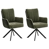 Lomadox Esszimmer Armlehnenstühle Polsterstuhl 2er Set in Olive, 360° drehbar mit Nivelierung, B/H/T ca. 61/90/67 cm