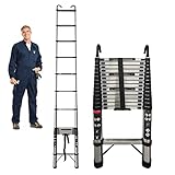 5 M / 16,4 FT Teleskopische Loft-Leiter Tragbare leichte Stufenleitern 15 Stufen, Ausziehbare Leitern Teleskopierbar mit Verriegelungsmechanismus und 2 Haken, EN131-Standard