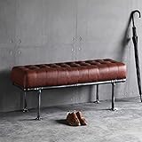 Moderne Multifunktions-Schlafzimmerbank, Esszimmerbank, Bequeme Schuhbank aus Leder, gepolsterte Ottoman-Sitzbank, industrielle Metallbank, Eingangsbank, Braun, 110 x 40 x 43 cm (43 x 16 x 17 Zoll)