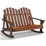 COSTWAY Adirondack-Schaukelstuhl für Kinder, 2-Sitzer Gartensessel aus Holz, Schaukelsessel Kindermöbel für Balkon, Garten, Hof (Braun)