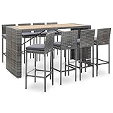 BULANED 9-TLG. Garten-Bar-Set, Gartenset Tisch Und Stühle, Balkon Möbel Für Kleinen Balkon, Terrassenmöbel, Balkonset, Balkonmöbel, Möbelsets, Poly Rattan und Akazienholz Grau